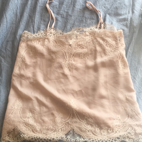 Cream / baby pink laced tank top - Picture 1 of 3